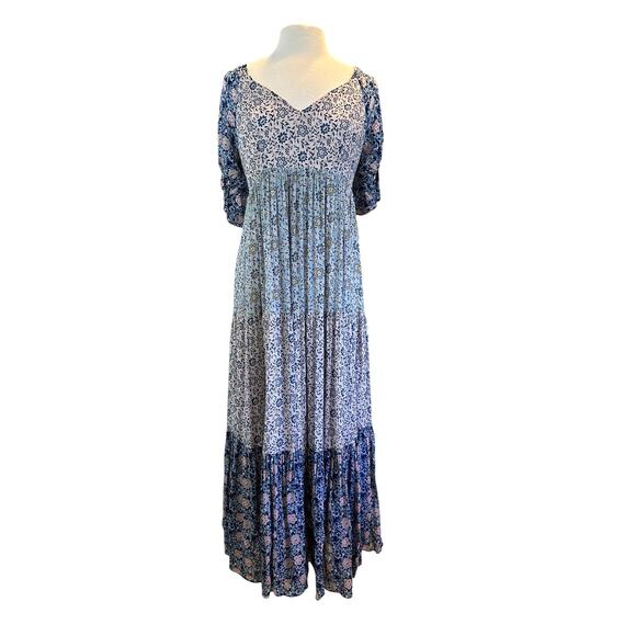Yumi Kim Dresses & Skirts - NEW Anthropologie Yumi Kim Floral Short Sleeve Tiered V Neck Maxi Boho Dress Med